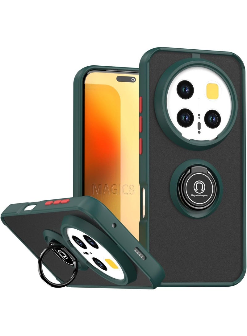 جراب لهاتف Honor Magic 8 Pro، مزود بحلقة معدنية دوارة، وحامل مدمج، وحامل مغناطيسي للسيارة، ومقاوم للصدمات وبصمات الأصابع. - Image 1